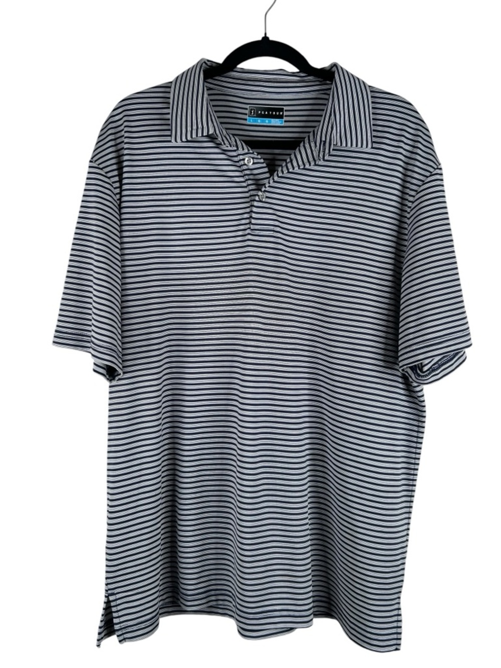 PGA Tour Men's Blue Stripe Classic‎ Preppy Golf Polo Shirt Size Large